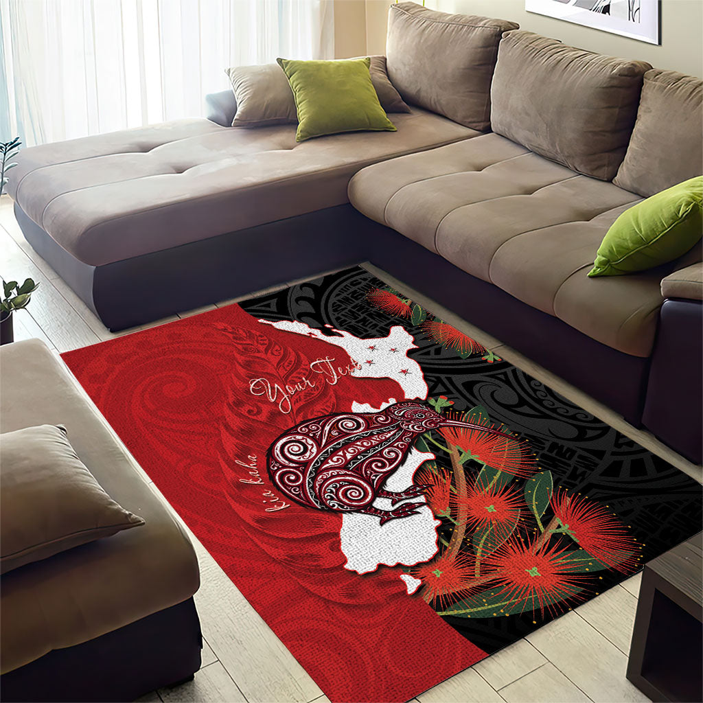 Kiwi New Zealand Personalised Area Rug NZ Map Pohutukawa Fern Maori Pattern LT22 - Polynesian Pride