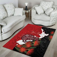 Kiwi New Zealand Personalised Area Rug NZ Map Pohutukawa Fern Maori Pattern LT22 - Polynesian Pride