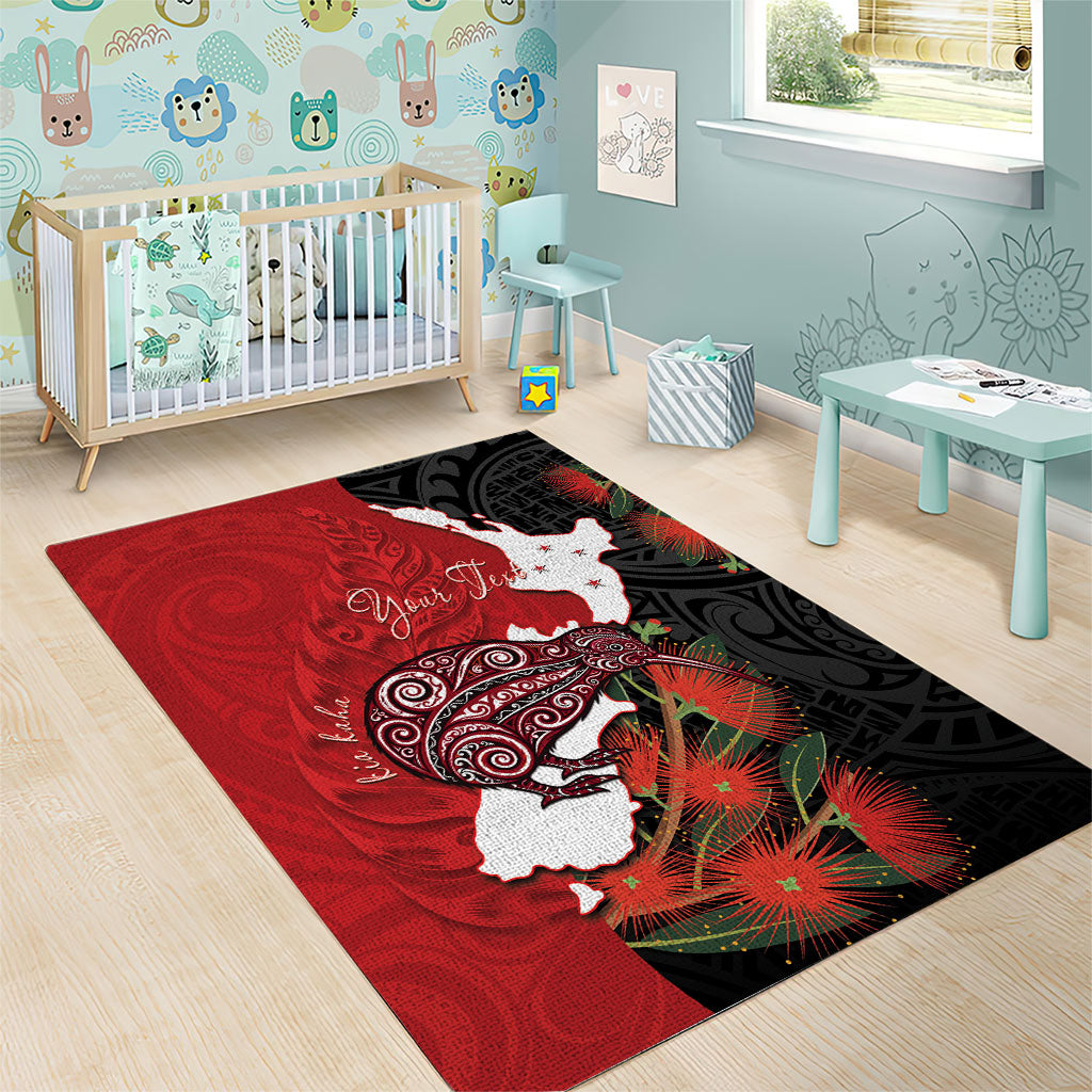 Kiwi New Zealand Personalised Area Rug NZ Map Pohutukawa Fern Maori Pattern LT22 - Polynesian Pride