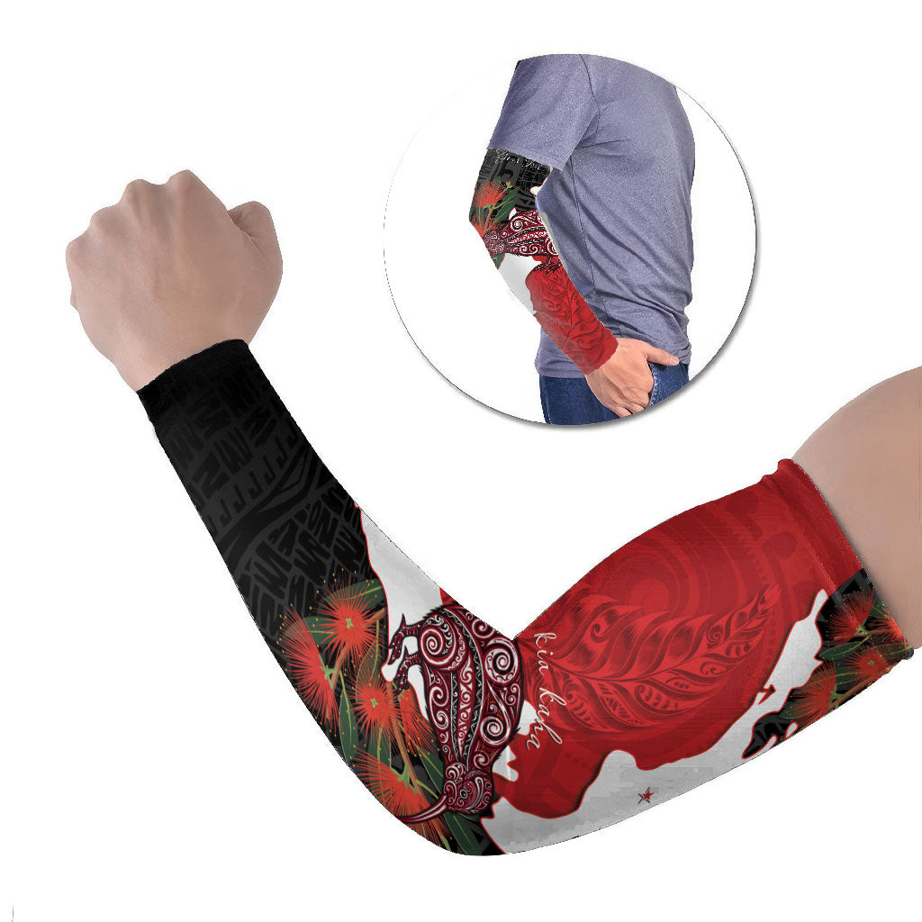 Kiwi New Zealand Personalised Arm Sleeves NZ Map Pohutukawa Fern Maori Pattern LT22 Set of 2 Red - Polynesian Pride