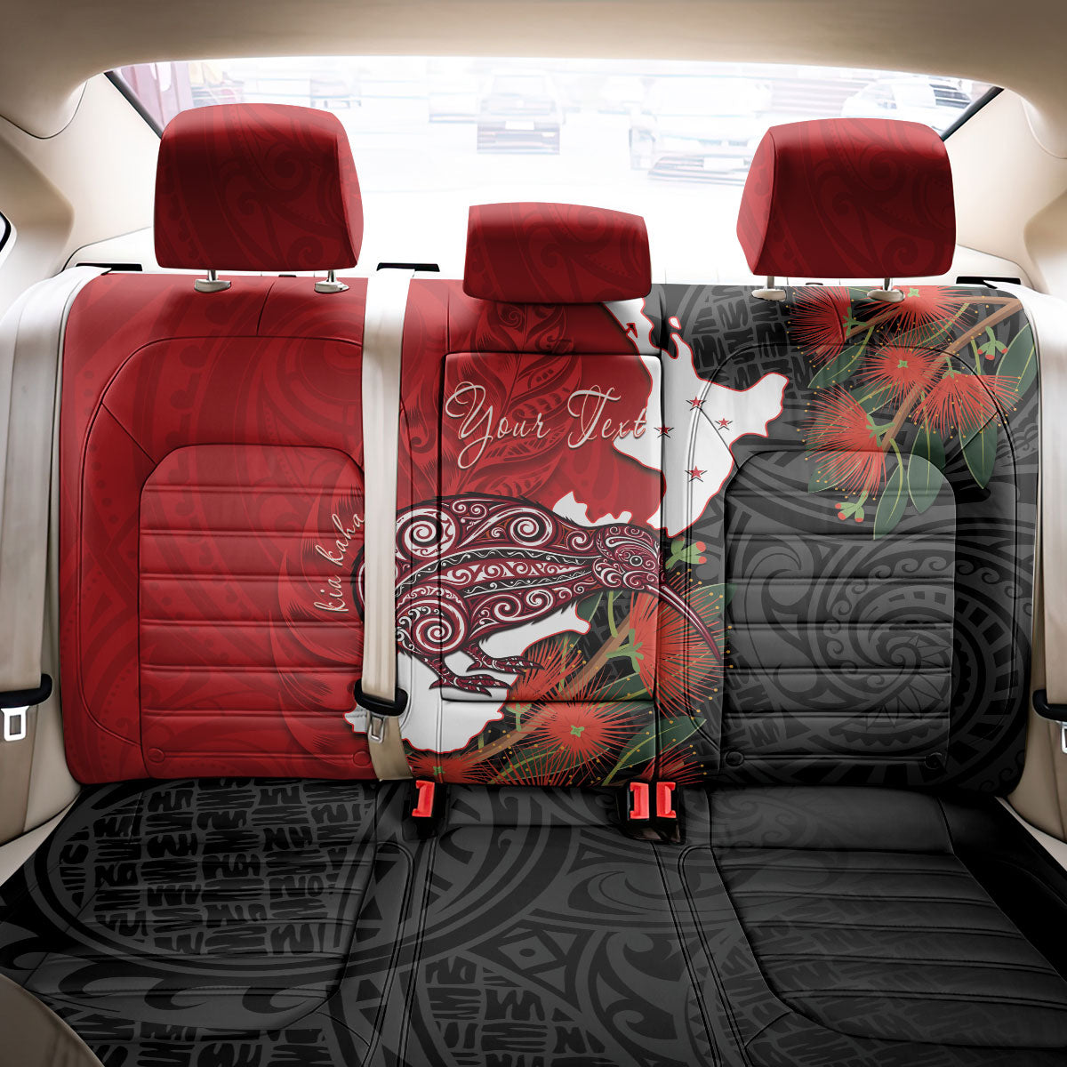 Kiwi New Zealand Personalised Back Car Seat Cover NZ Map Pohutukawa Fern Maori Pattern LT22 - Polynesian Pride