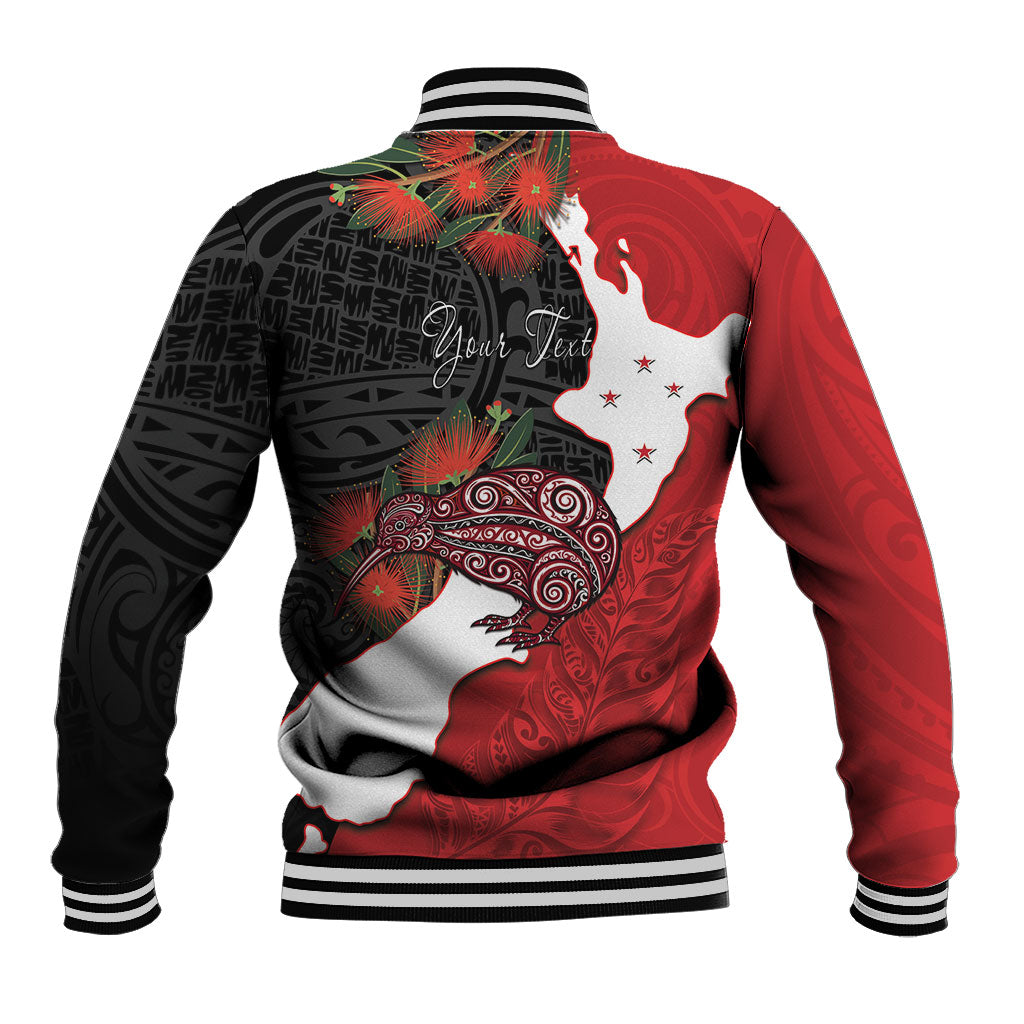 Kiwi New Zealand Personalised Baseball Jacket NZ Map Pohutukawa Fern Maori Pattern LT22 - Polynesian Pride