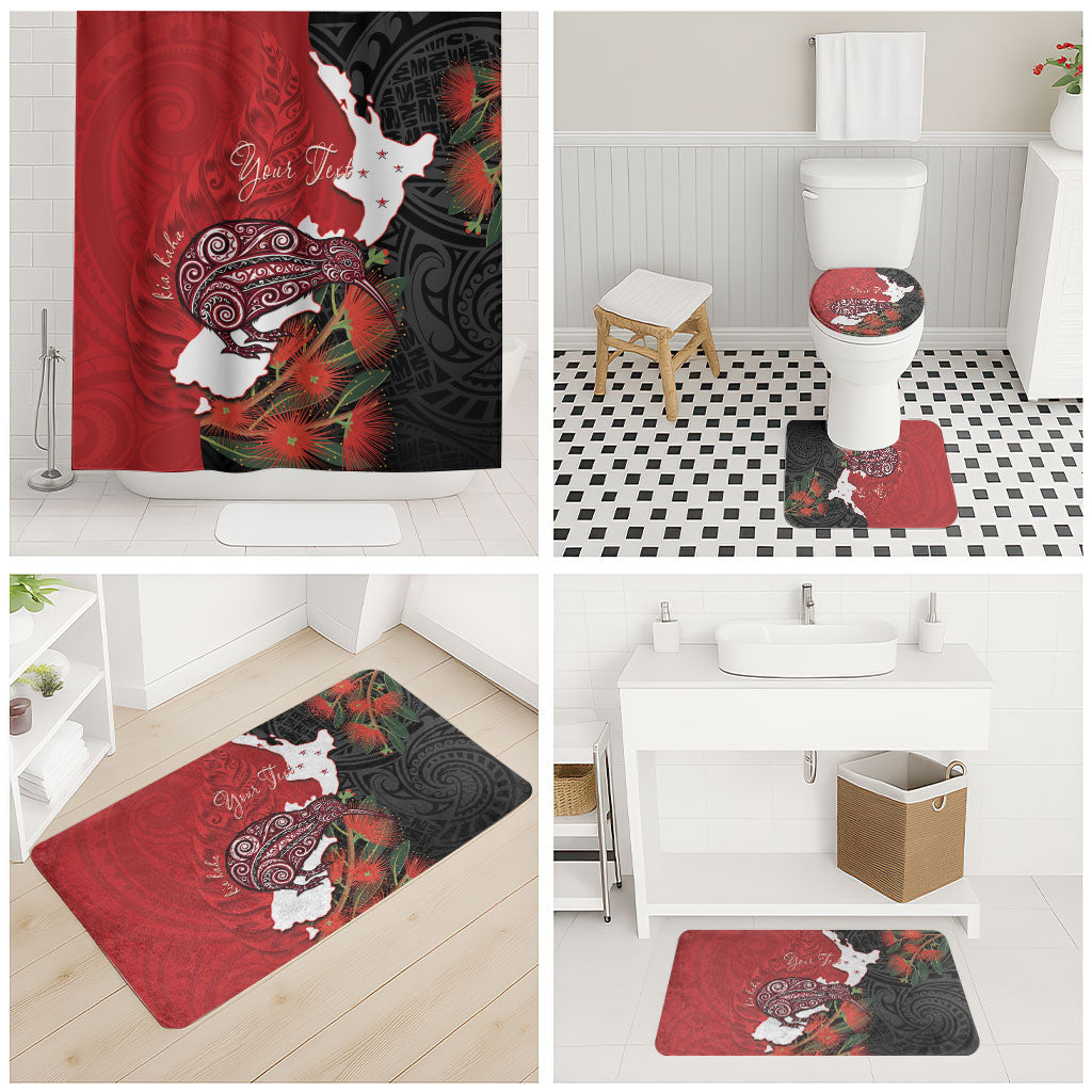 Kiwi New Zealand Personalised Bathroom Set NZ Map Pohutukawa Fern Maori Pattern