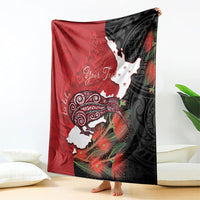 Kiwi New Zealand Personalised Blanket NZ Map Pohutukawa Fern Maori Pattern LT22 - Polynesian Pride