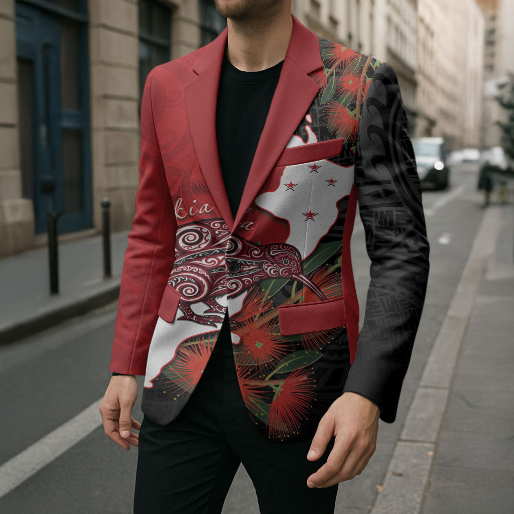 Kiwi New Zealand Personalised Blazer NZ Map Pohutukawa Fern Maori Pattern LT22 - Polynesian Pride
