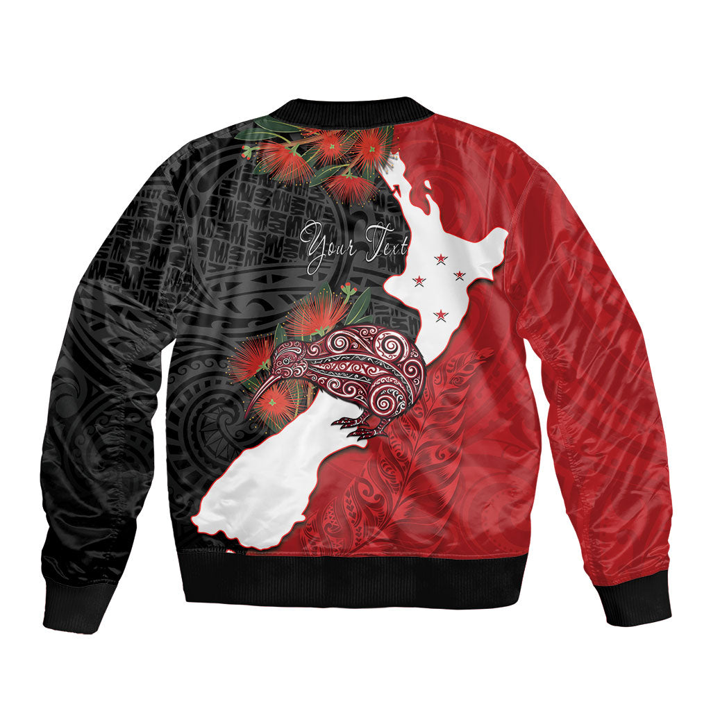 Kiwi New Zealand Personalised Bomber Jacket NZ Map Pohutukawa Fern Maori Pattern LT22 - Polynesian Pride
