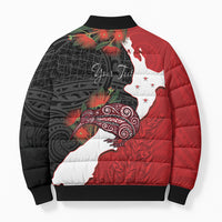 Kiwi New Zealand Personalised Bomber Puffer Jacket NZ Map Pohutukawa Fern Maori Pattern LT22 - Polynesian Pride