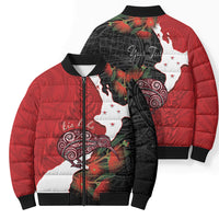 Kiwi New Zealand Personalised Bomber Puffer Jacket NZ Map Pohutukawa Fern Maori Pattern LT22 - Polynesian Pride