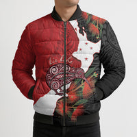Kiwi New Zealand Personalised Bomber Puffer Jacket NZ Map Pohutukawa Fern Maori Pattern LT22 - Polynesian Pride