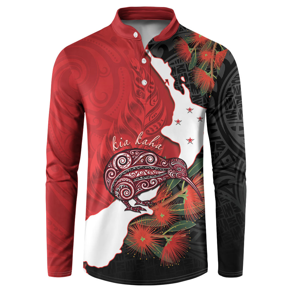 Kiwi New Zealand Personalised Button Sweatshirt NZ Map Pohutukawa Fern Maori Pattern LT22 Red - Polynesian Pride