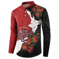 Kiwi New Zealand Personalised Button Sweatshirt NZ Map Pohutukawa Fern Maori Pattern LT22 - Polynesian Pride