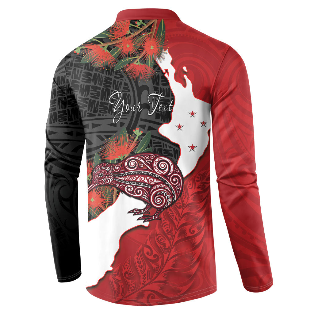 Kiwi New Zealand Personalised Button Sweatshirt NZ Map Pohutukawa Fern Maori Pattern LT22 - Polynesian Pride