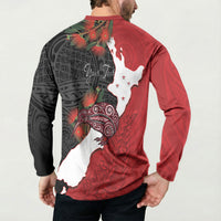 Kiwi New Zealand Personalised Button Sweatshirt NZ Map Pohutukawa Fern Maori Pattern LT22 - Polynesian Pride