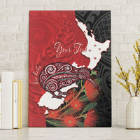 Kiwi New Zealand Personalised Canvas Wall Art NZ Map Pohutukawa Fern Maori Pattern LT22 Without Frame Red - Polynesian Pride