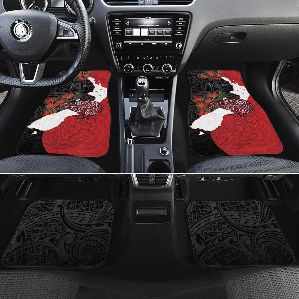 Kiwi New Zealand Personalised Car Mats NZ Map Pohutukawa Fern Maori Pattern LT22 Set 4pcs Red - Polynesian Pride