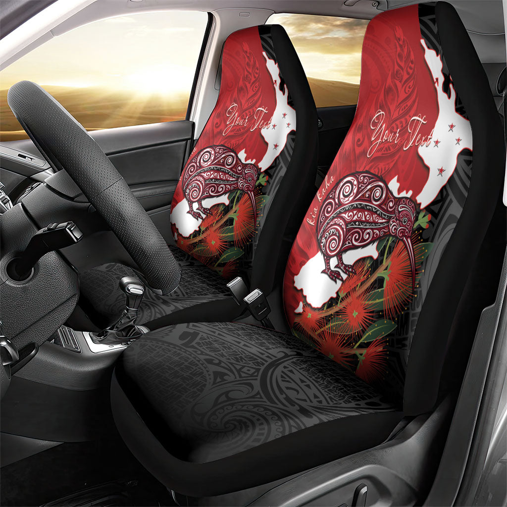 Kiwi New Zealand Personalised Car Seat Cover NZ Map Pohutukawa Fern Maori Pattern LT22 - Polynesian Pride