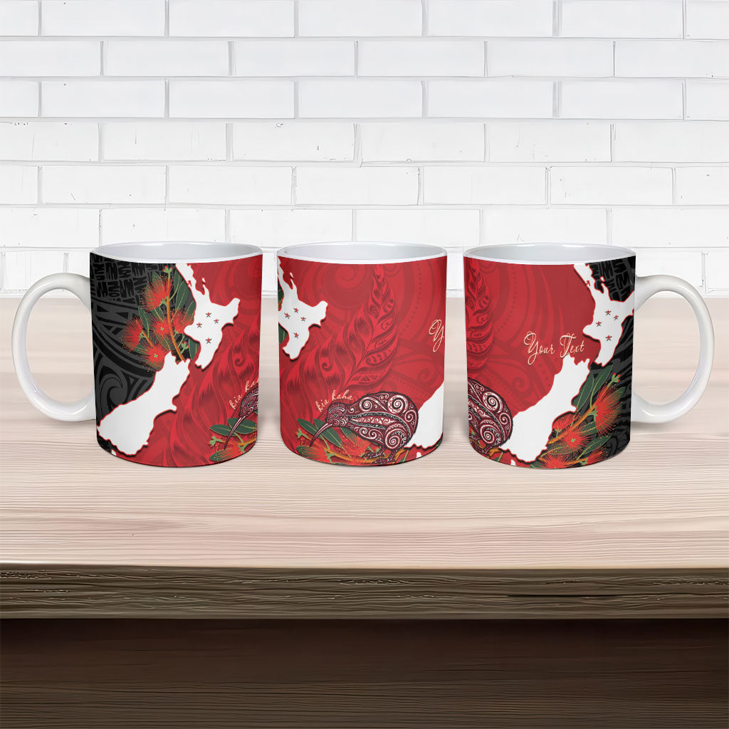 Kiwi New Zealand Personalised Ceramic Mug NZ Map Pohutukawa Fern Maori Pattern LT22 - Polynesian Pride
