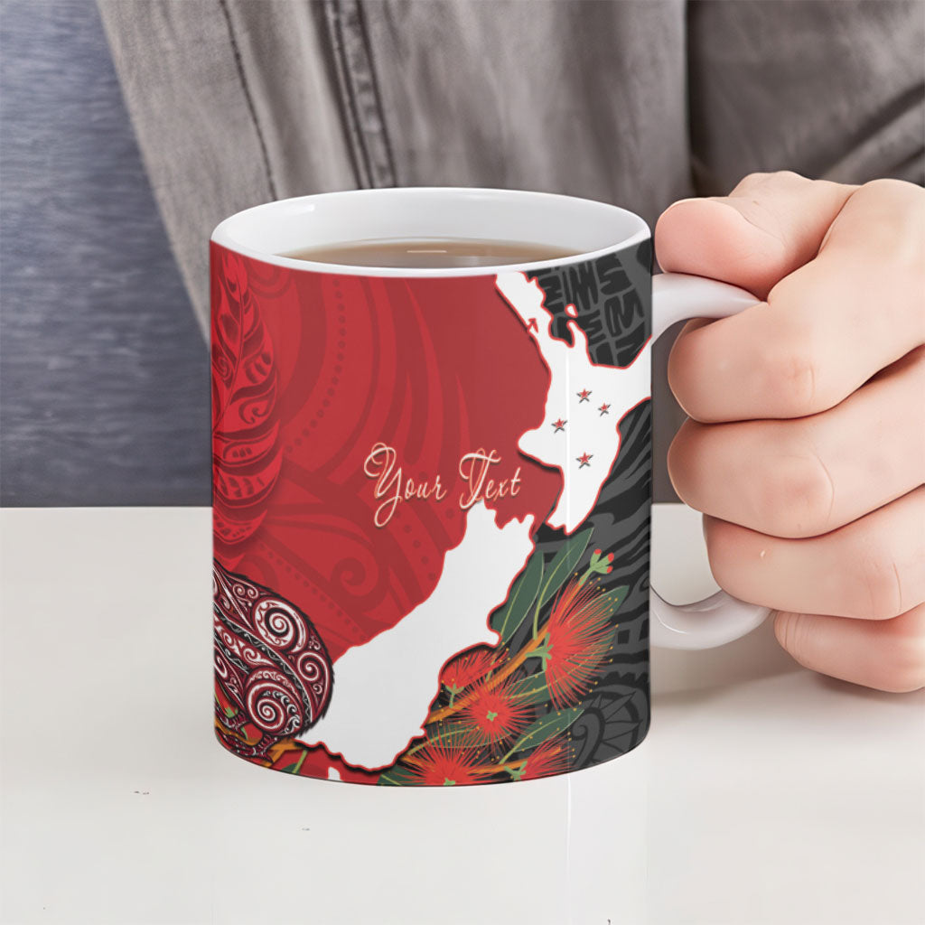 Kiwi New Zealand Personalised Ceramic Mug NZ Map Pohutukawa Fern Maori Pattern LT22 - Polynesian Pride