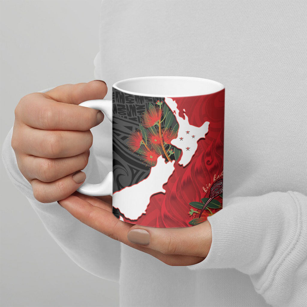 Kiwi New Zealand Personalised Ceramic Mug NZ Map Pohutukawa Fern Maori Pattern LT22 - Polynesian Pride