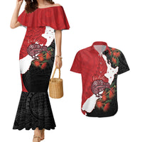 Kiwi New Zealand Personalised Couples Matching Mermaid Dress and Hawaiian Shirt NZ Map Pohutukawa Fern Maori Pattern