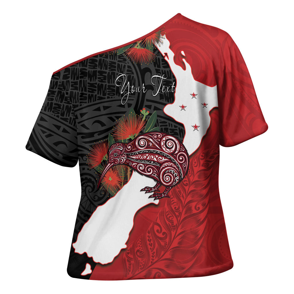Kiwi New Zealand Personalised Cross Shoulder Shirt NZ Map Pohutukawa Fern Maori Pattern LT22 - Polynesian Pride
