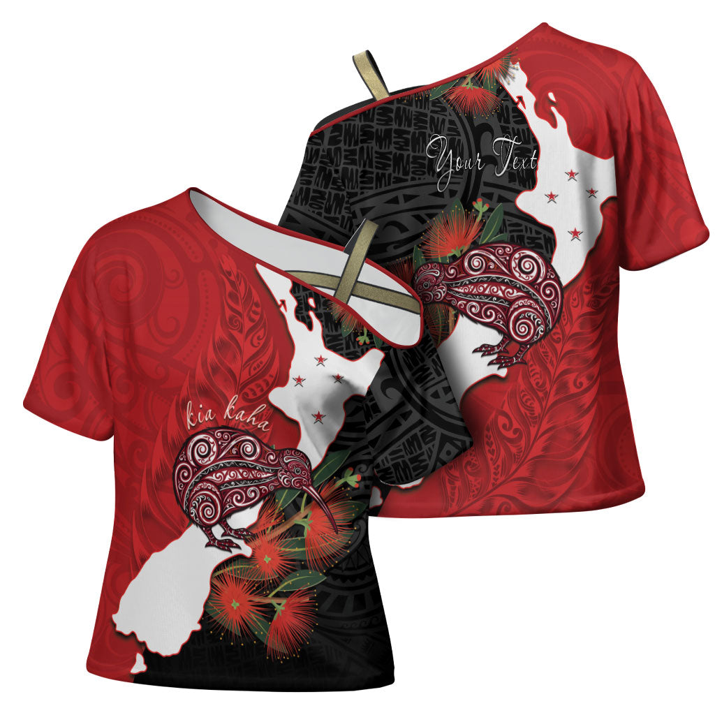 Kiwi New Zealand Personalised Cross Shoulder Shirt NZ Map Pohutukawa Fern Maori Pattern LT22 - Polynesian Pride