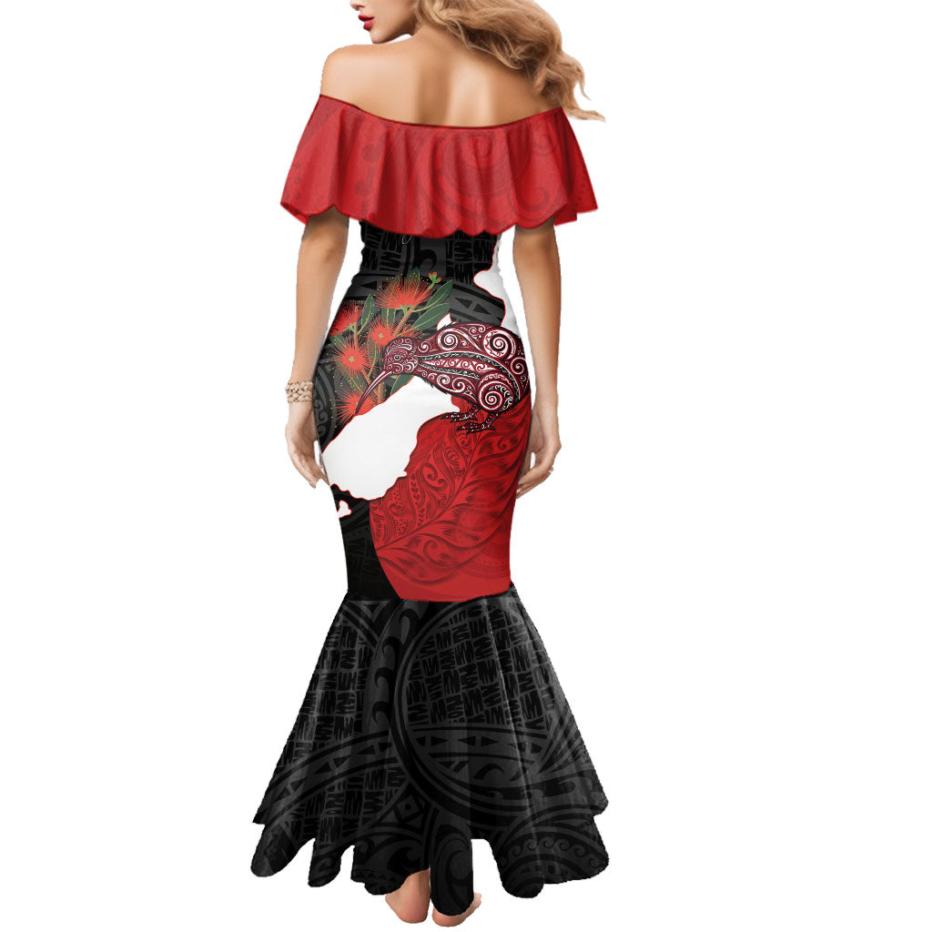 Kiwi New Zealand Personalised Family Matching Mermaid Dress and Hawaiian Shirt NZ Map Pohutukawa Fern Maori Pattern