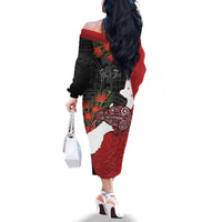 Kiwi New Zealand Personalised Family Matching Off The Shoulder Long Sleeve Dress and Hawaiian Shirt NZ Map Pohutukawa Fern Maori Pattern