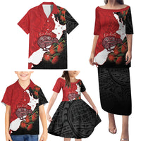 Kiwi New Zealand Personalised Family Matching Puletasi and Hawaiian Shirt NZ Map Pohutukawa Fern Maori Pattern