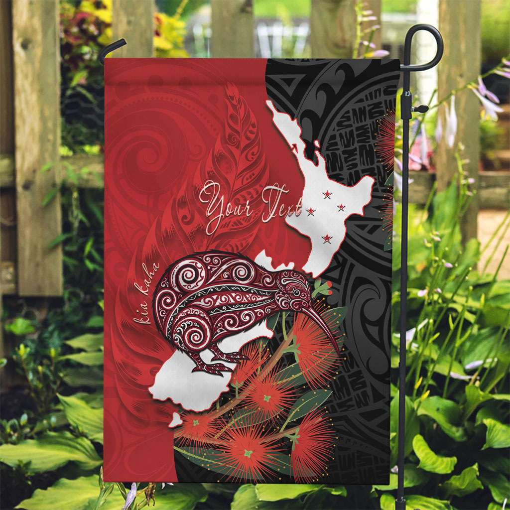 Kiwi New Zealand Personalised Garden Flag NZ Map Pohutukawa Fern Maori Pattern LT22 Garden Flag Red - Polynesian Pride