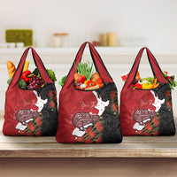 Kiwi New Zealand Personalised Grocery Bag NZ Map Pohutukawa Fern Maori Pattern LT22 3-pack One Size Red - Polynesian Pride