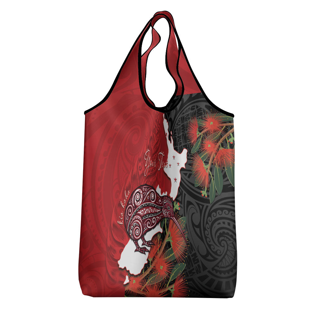 Kiwi New Zealand Personalised Grocery Bag NZ Map Pohutukawa Fern Maori Pattern LT22 - Polynesian Pride
