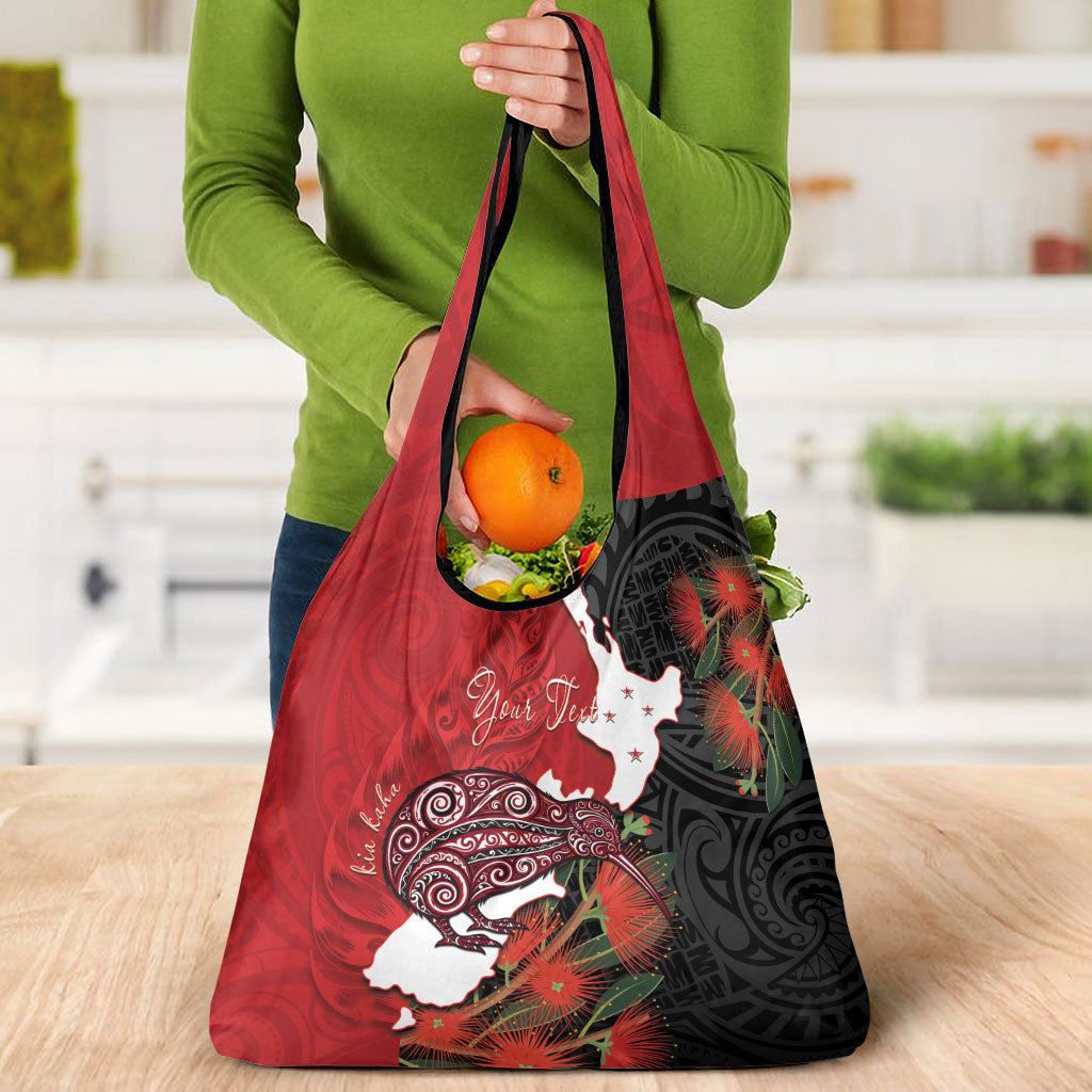 Kiwi New Zealand Personalised Grocery Bag NZ Map Pohutukawa Fern Maori Pattern LT22 - Polynesian Pride