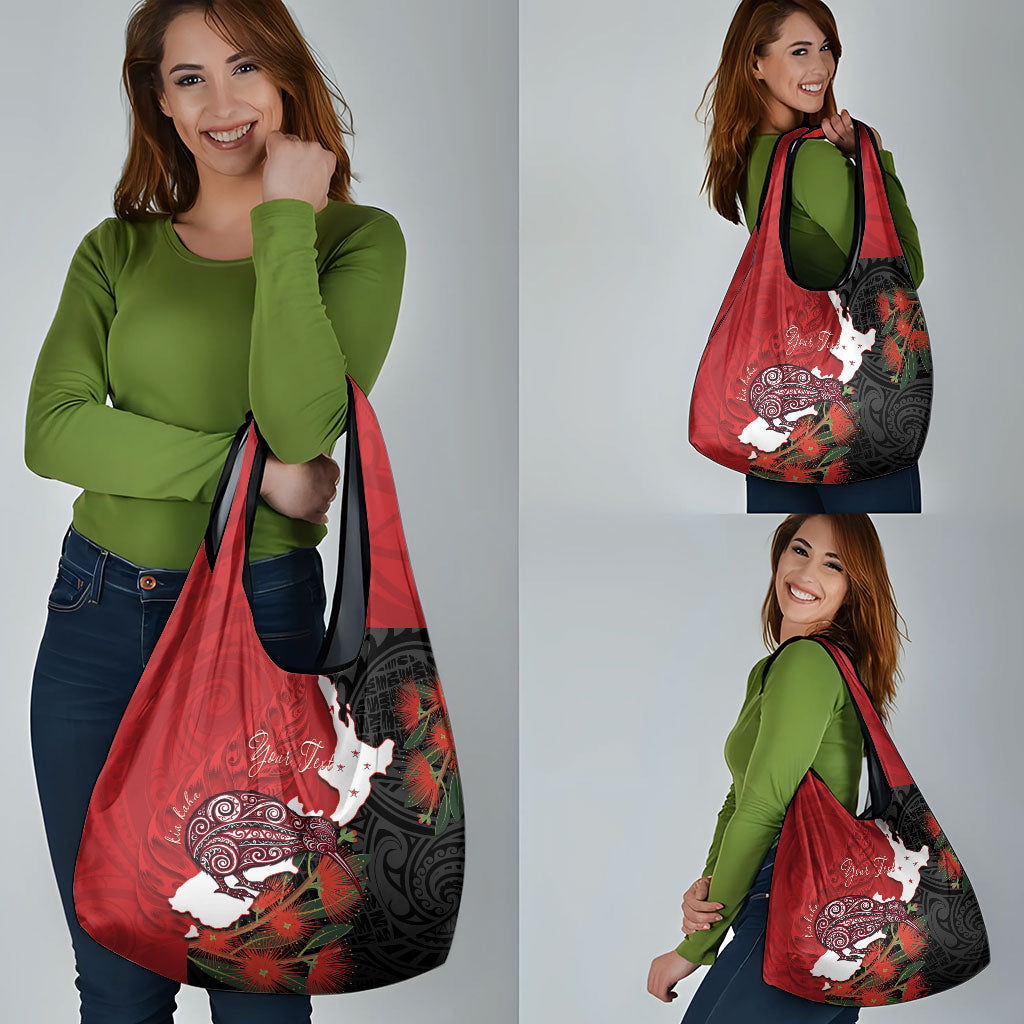 Kiwi New Zealand Personalised Grocery Bag NZ Map Pohutukawa Fern Maori Pattern LT22 - Polynesian Pride
