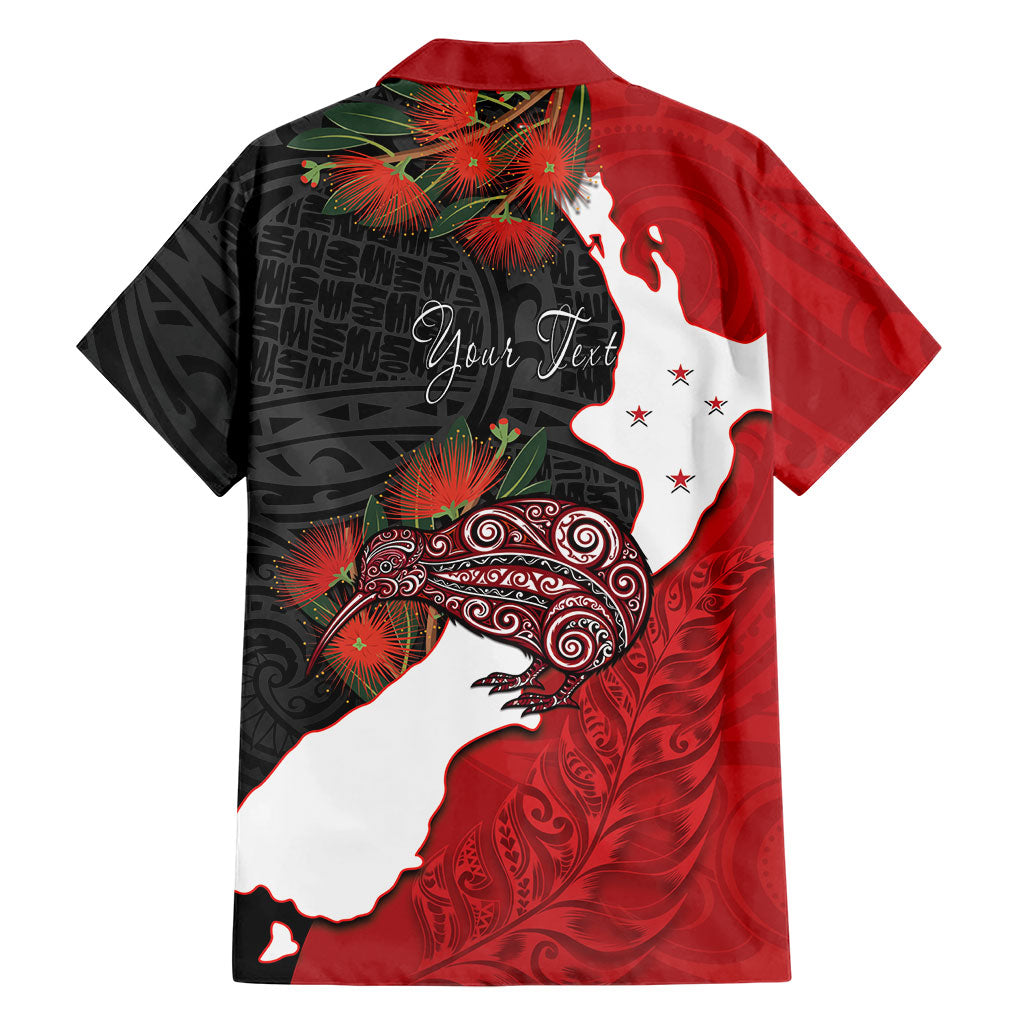 Kiwi New Zealand Personalised Hawaiian Shirt NZ Map Pohutukawa Fern Maori Pattern