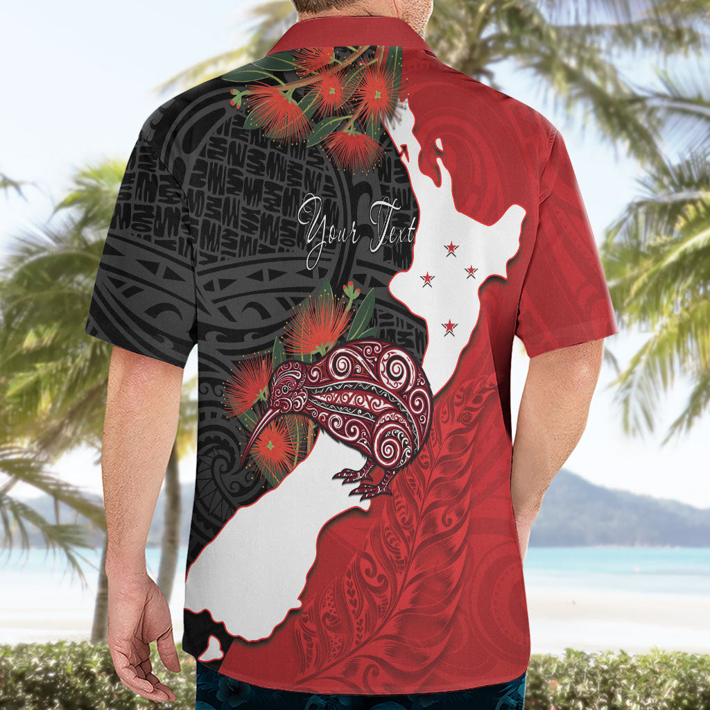 Kiwi New Zealand Personalised Hawaiian Shirt NZ Map Pohutukawa Fern Maori Pattern