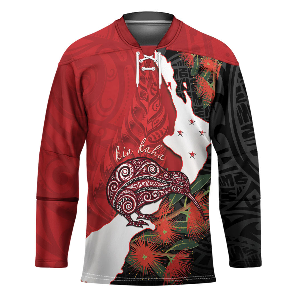 Kiwi New Zealand Personalised Hockey Jersey NZ Map Pohutukawa Fern Maori Pattern LT22 Unisex Red - Polynesian Pride
