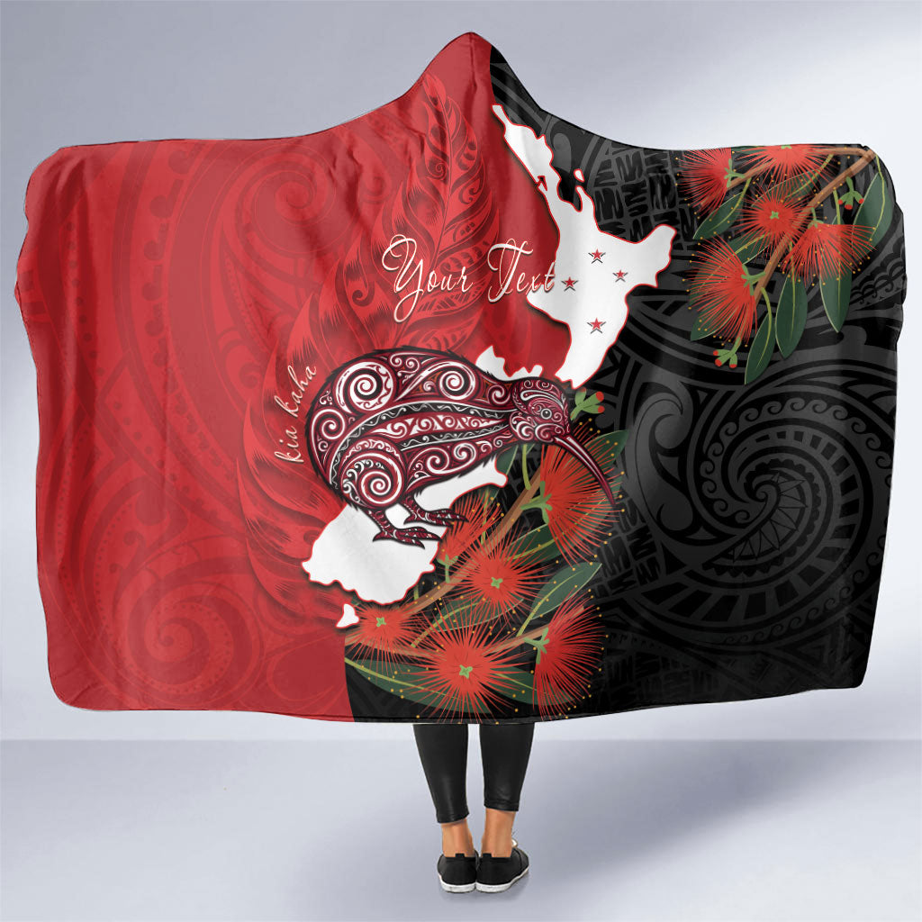 Kiwi New Zealand Personalised Hooded Blanket NZ Map Pohutukawa Fern Maori Pattern LT22 One Size Red - Polynesian Pride