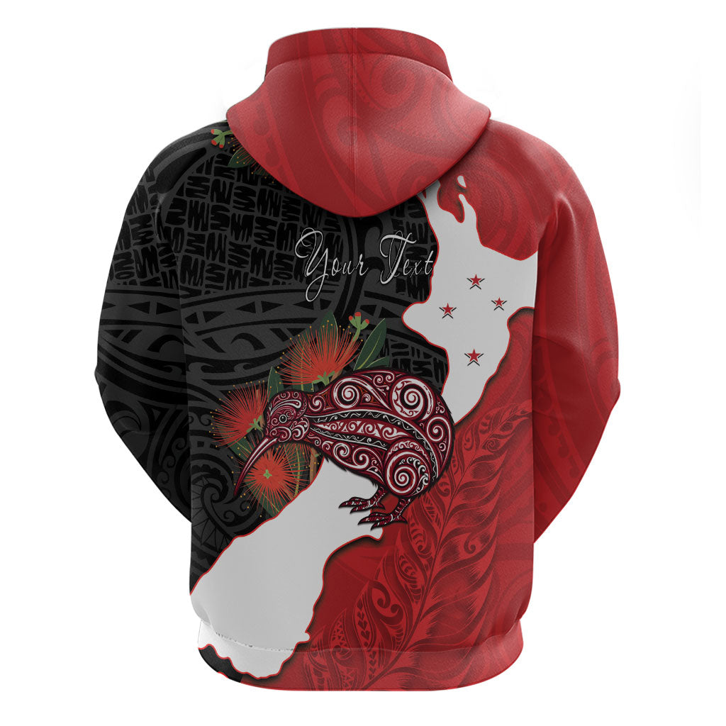 Kiwi New Zealand Personalised Hoodie NZ Map Pohutukawa Fern Maori Pattern LT22 - Polynesian Pride