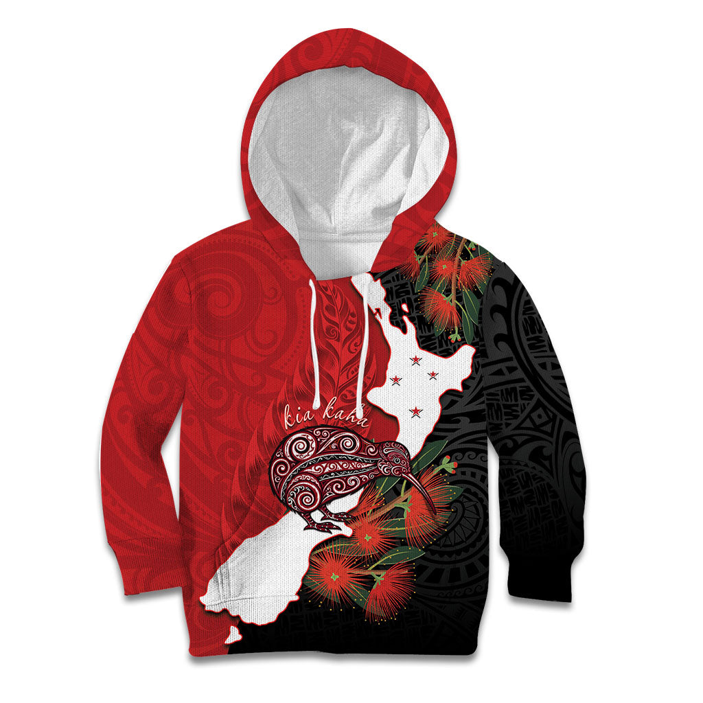 Kiwi New Zealand Personalised Kid Hoodie NZ Map Pohutukawa Fern Maori Pattern LT22 Hoodie Red - Polynesian Pride
