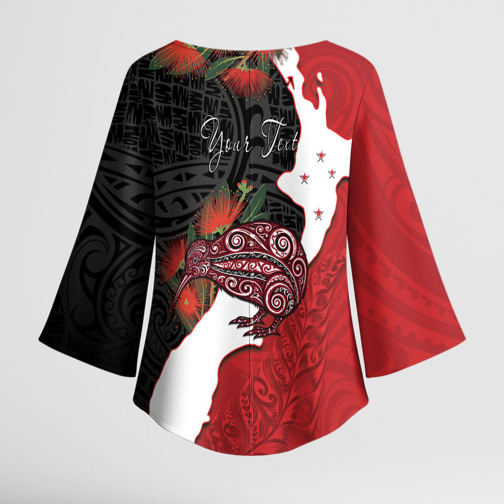 Kiwi New Zealand Personalised Kimono Sleeve Blouse NZ Map Pohutukawa Fern Maori Pattern LT22 - Polynesian Pride