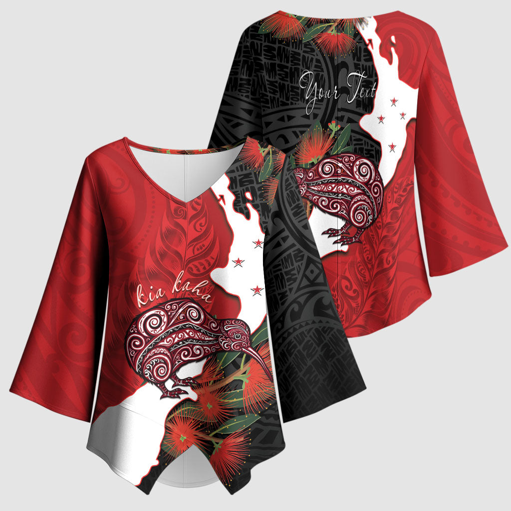 Kiwi New Zealand Personalised Kimono Sleeve Blouse NZ Map Pohutukawa Fern Maori Pattern LT22 - Polynesian Pride