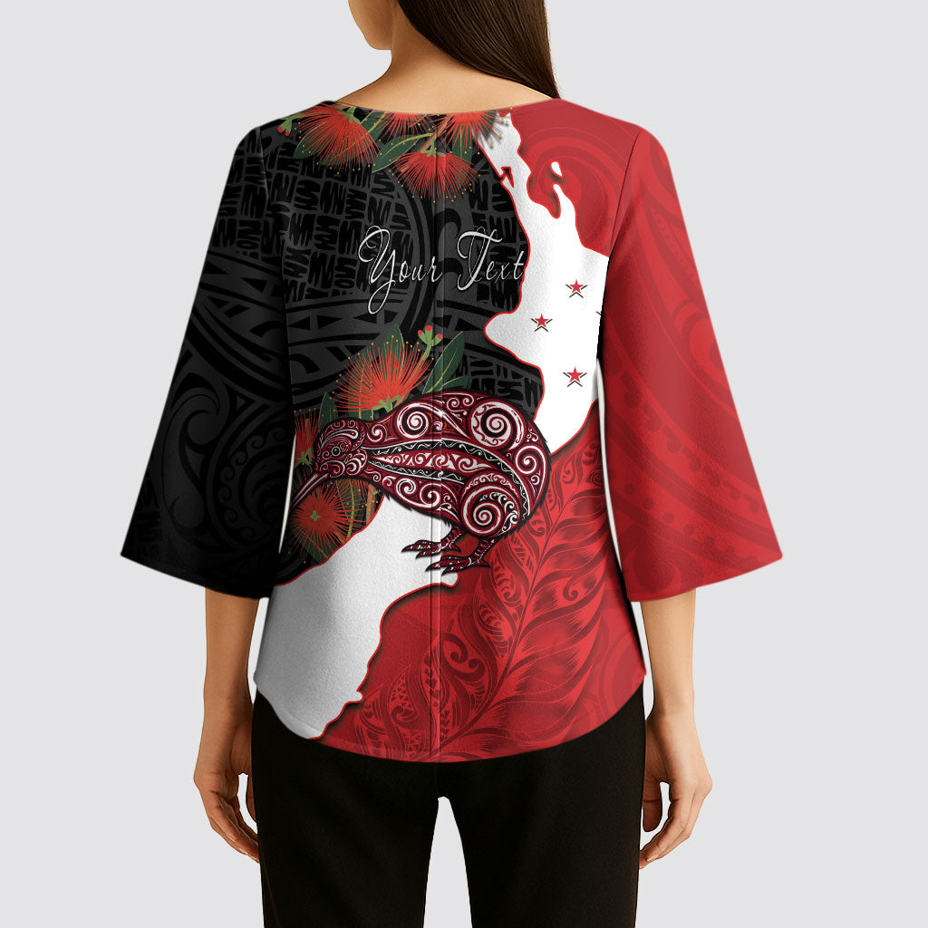 Kiwi New Zealand Personalised Kimono Sleeve Blouse NZ Map Pohutukawa Fern Maori Pattern LT22 - Polynesian Pride