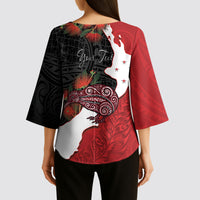 Kiwi New Zealand Personalised Kimono Sleeve Blouse NZ Map Pohutukawa Fern Maori Pattern LT22 - Polynesian Pride