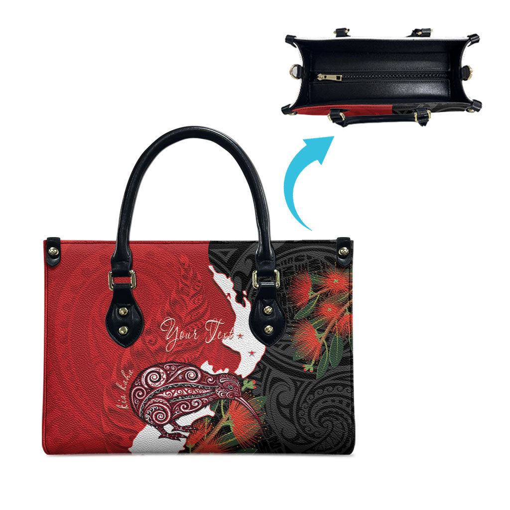 Kiwi New Zealand Personalised Leather Bag NZ Map Pohutukawa Fern Maori Pattern LT22 - Polynesian Pride
