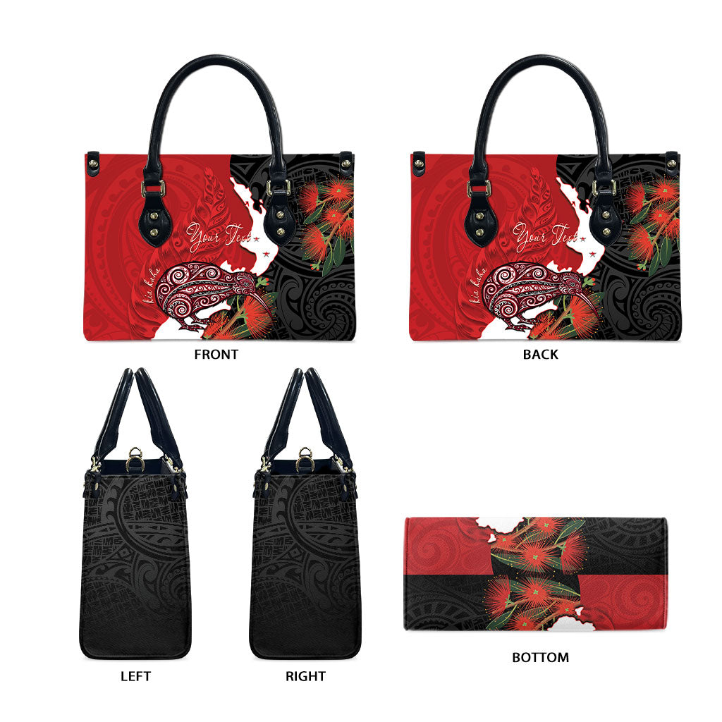 Kiwi New Zealand Personalised Leather Bag NZ Map Pohutukawa Fern Maori Pattern LT22 - Polynesian Pride