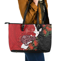Kiwi New Zealand Personalised Leather Tote Bag NZ Map Pohutukawa Fern Maori Pattern LT22 - Polynesian Pride