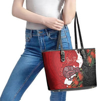 Kiwi New Zealand Personalised Leather Tote Bag NZ Map Pohutukawa Fern Maori Pattern LT22 - Polynesian Pride