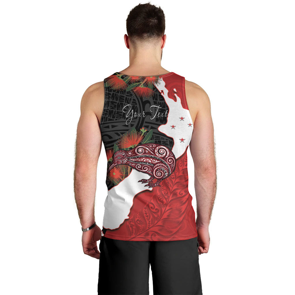Kiwi New Zealand Personalised Men Tank Top NZ Map Pohutukawa Fern Maori Pattern LT22 - Polynesian Pride
