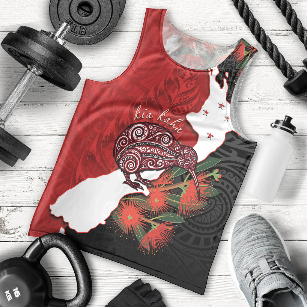 Kiwi New Zealand Personalised Men Tank Top NZ Map Pohutukawa Fern Maori Pattern LT22 - Polynesian Pride